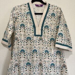 Libas Kurta Size Large Teal Floral Summer Spring